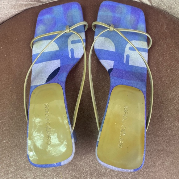 Sergio Rossi Vintage Y2K Square Toe Blue Strappy Heeled Sandals- Size 36.5 - Picture 6 of 12